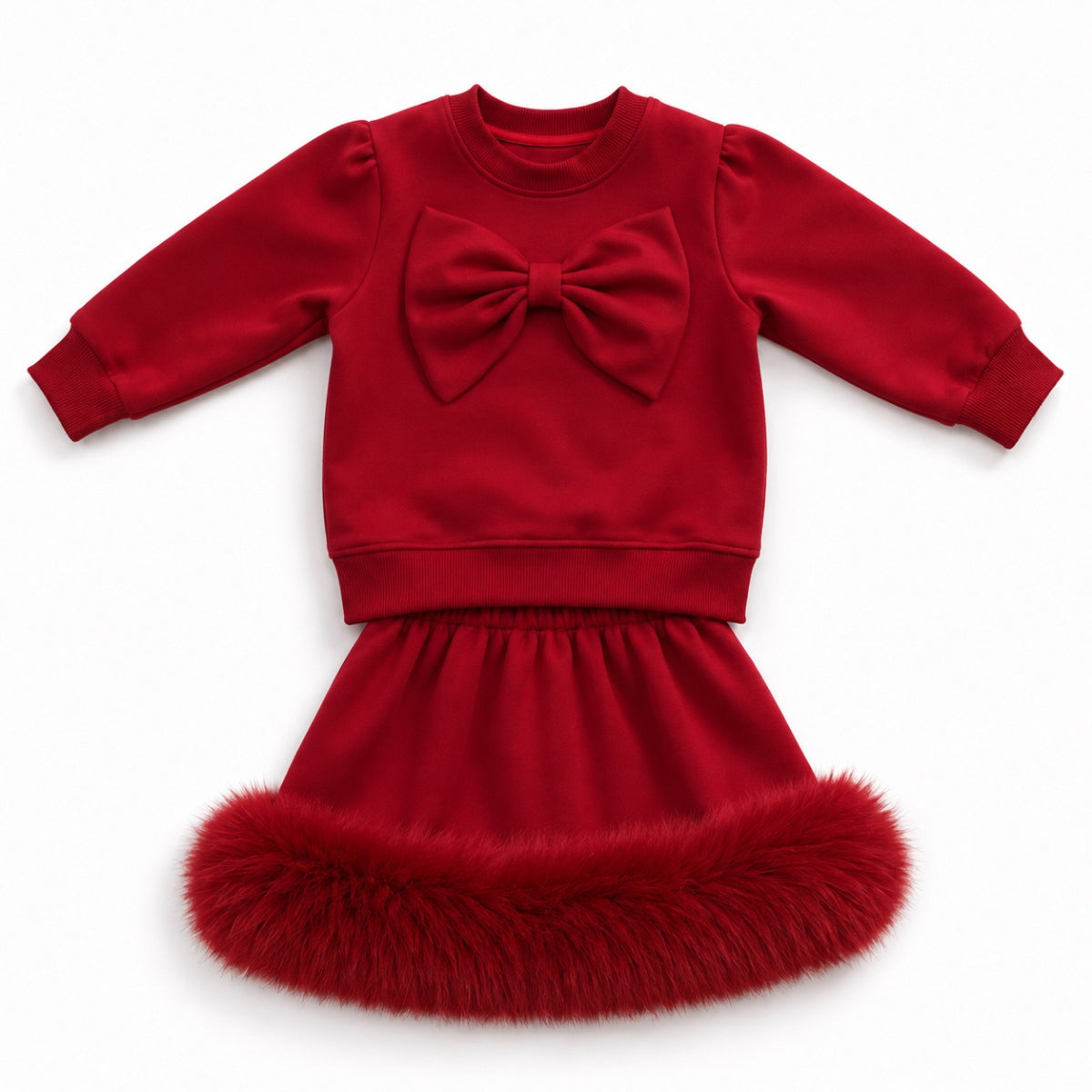 Red Bow Jumper & Skirt Set