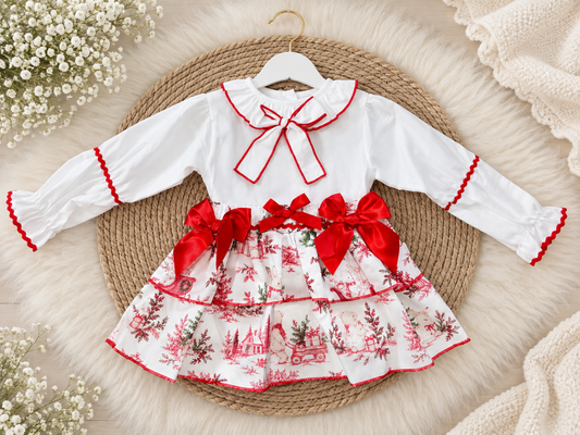 Christmas Print Skirt & Blouse Set