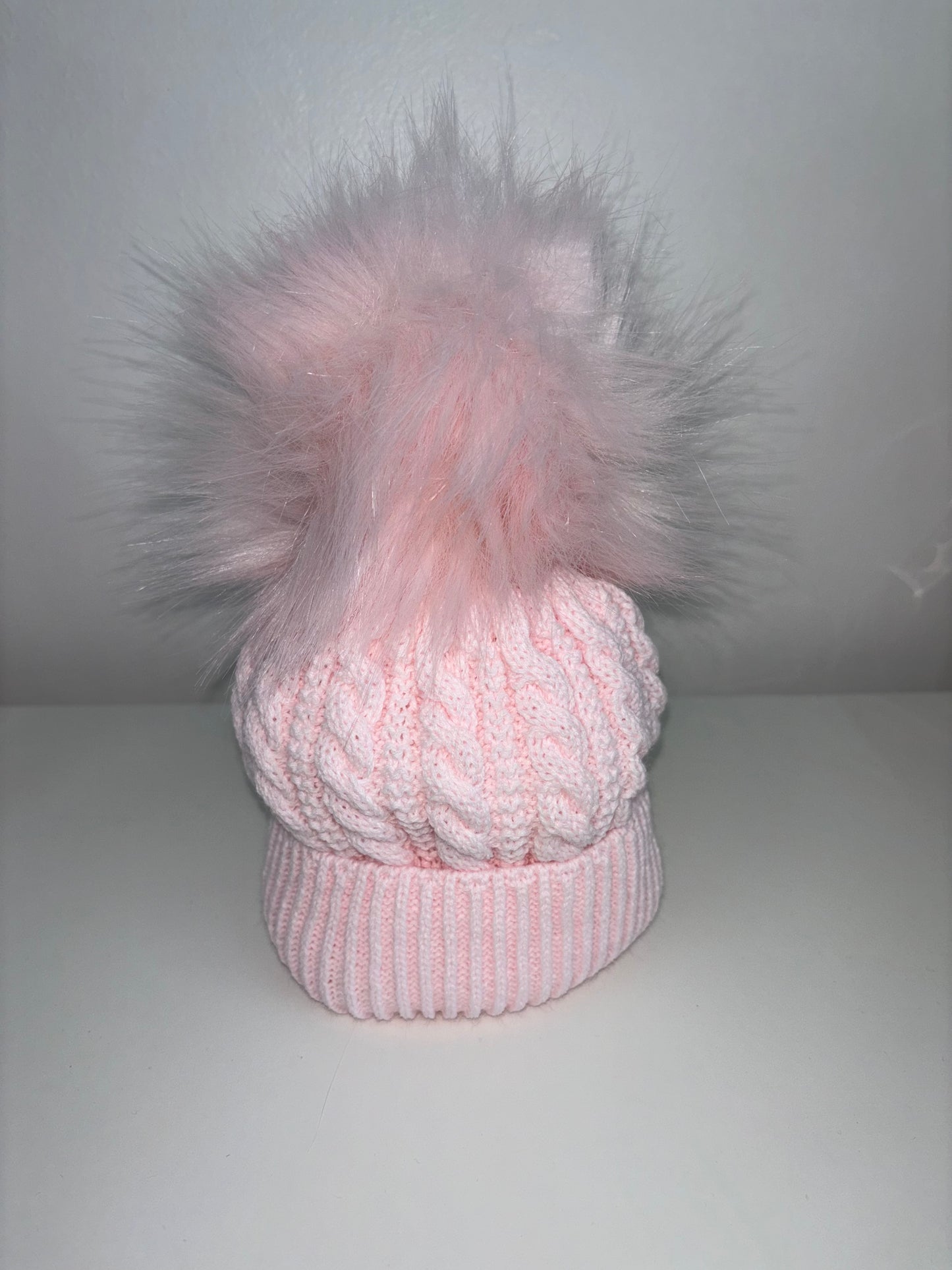 Pink Luxury Cable Knit Pom Pom Hat