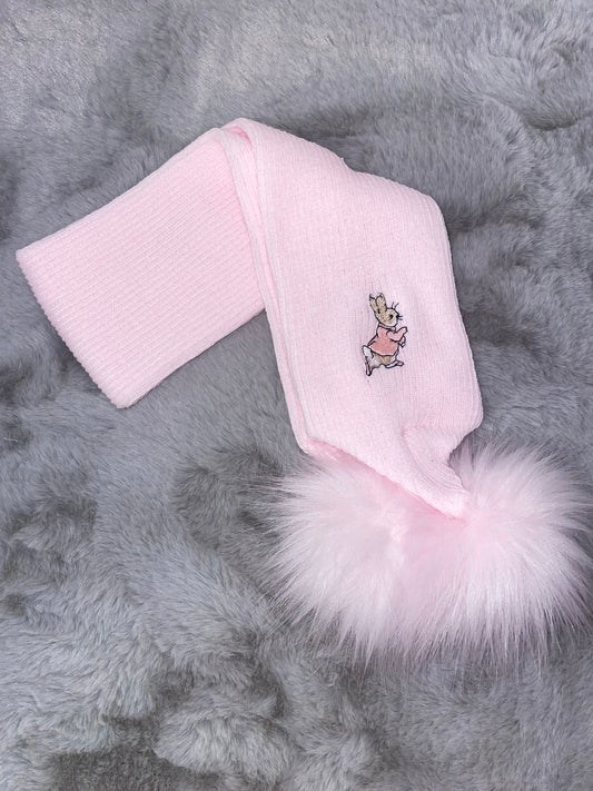 Pink Peter Rabbit Pom Pom Scarf