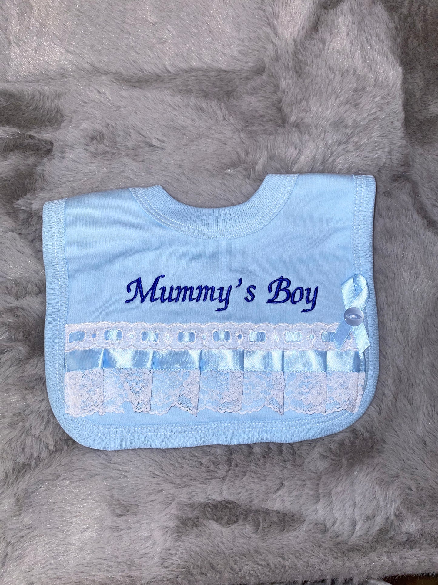 Mummy’s Boy Blue Frill Bib