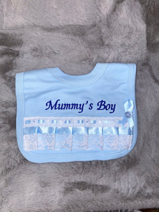 Mummy’s Boy Blue Frill Bib