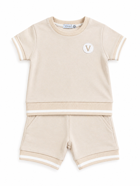 Beige T-shirt and shorts set