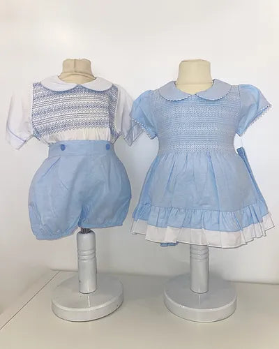 Light Blue Smocked Shirt & Shorts set