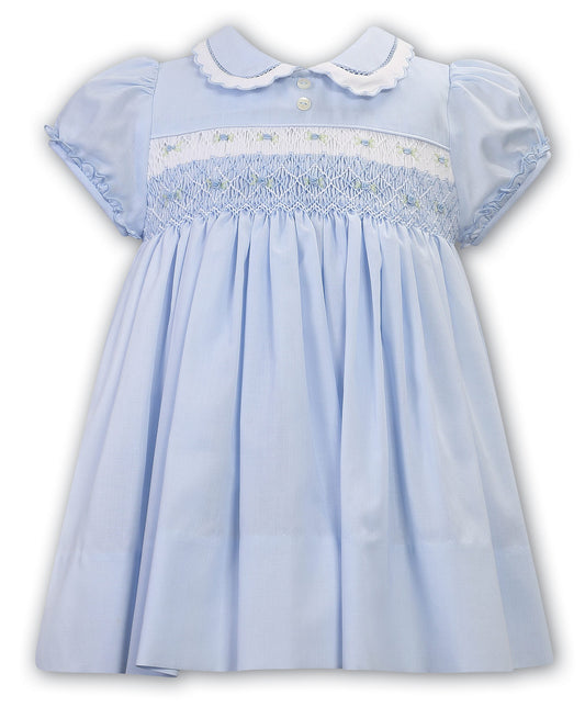 Sarah Louise Blue Frill Collar Hand Smocked Dress