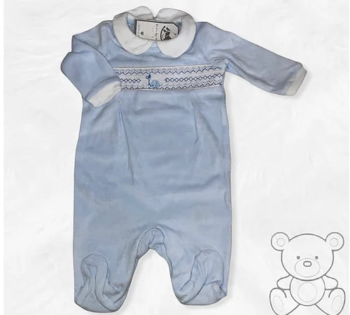 Blue Smocked Elephant Babygrow