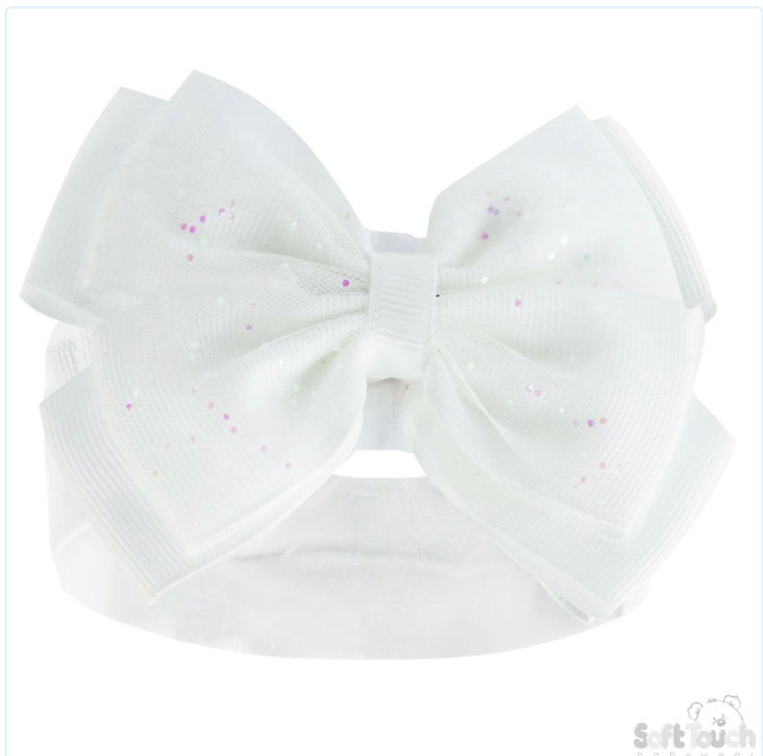 White Glitter Bow Headband