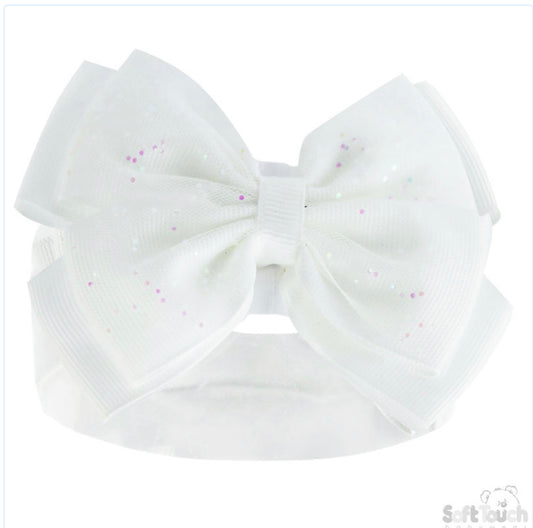 White Glitter Bow Headband