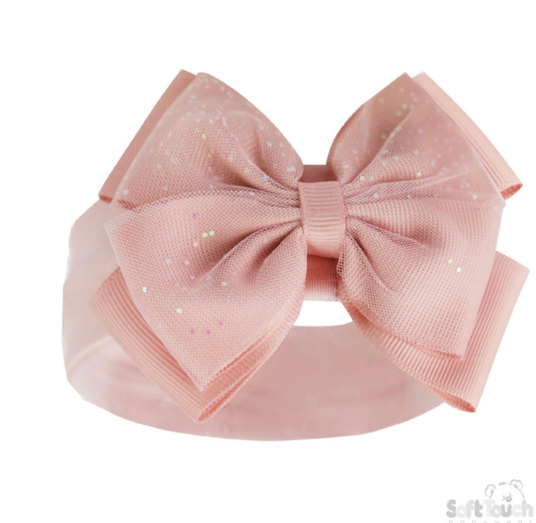 Dusky Pink Glitter Bow Headband