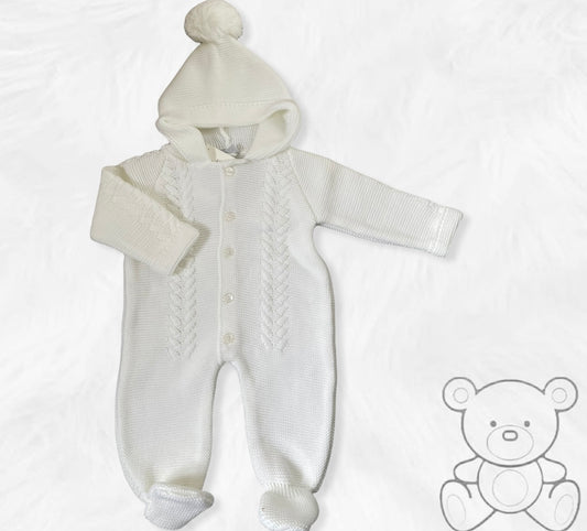 White Cable Knit Pram Suit