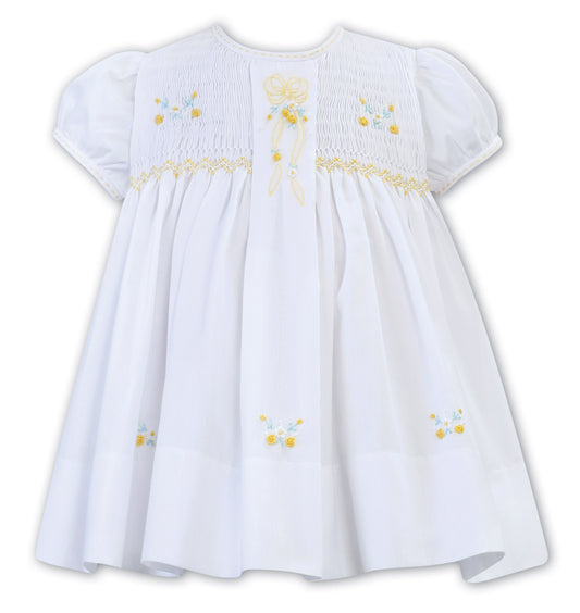 Sarah Louise White & Lemon Hand Smocked Dress C7001