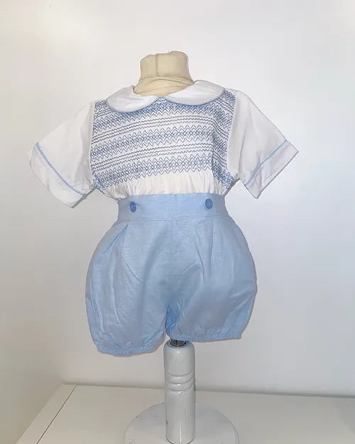 Light Blue Smocked Shirt & Shorts set