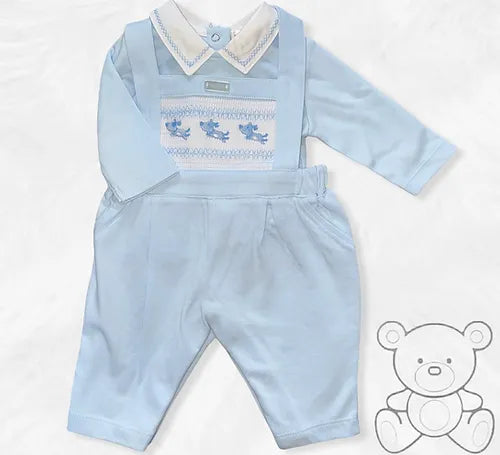 Mintini Blue embroidered top & dungaree set