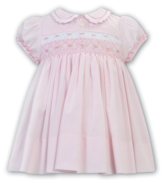 Sarah Louise Pink Frill Collar Hand Smocked Dress