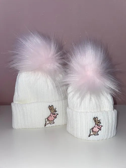 Pink Peter Rabbit Pom Pom Hat