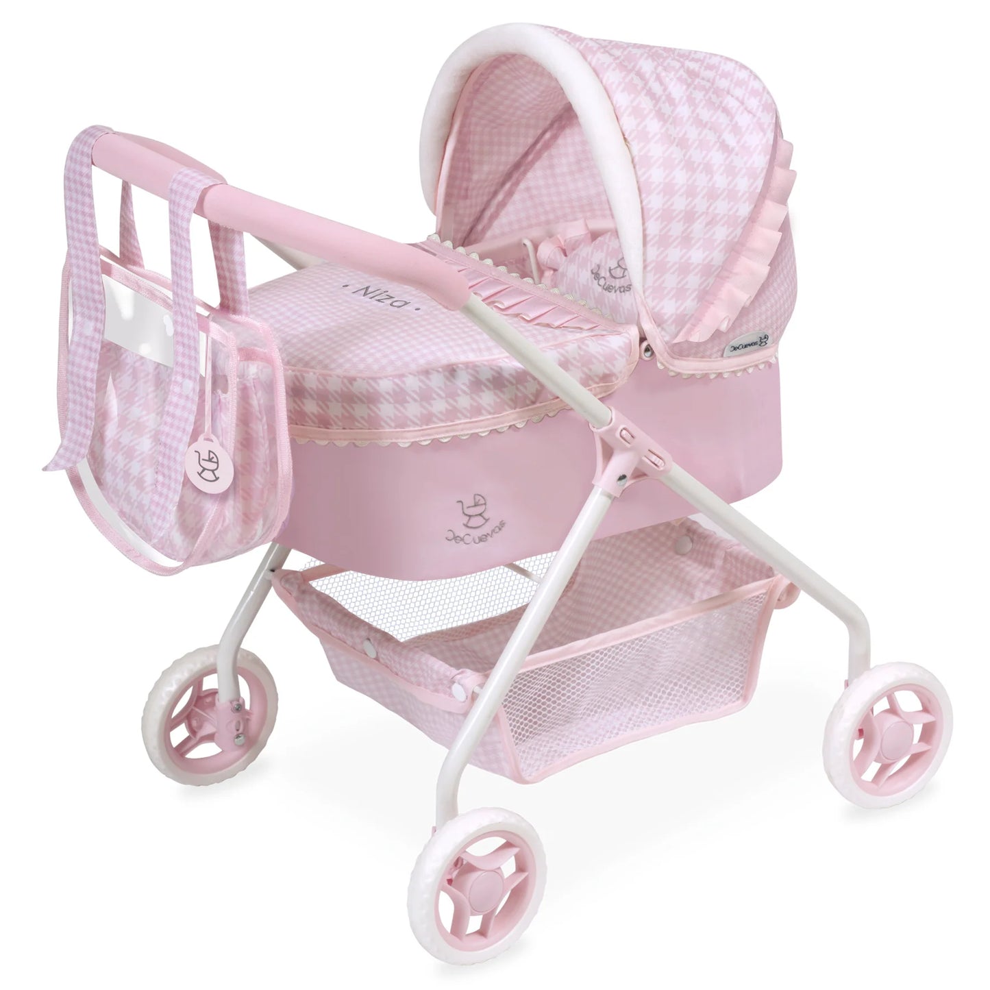 My First Pram Pink & White Gingham Dolls Pram