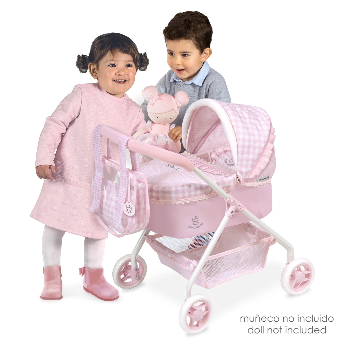 My First Pram Pink & White Gingham Dolls Pram