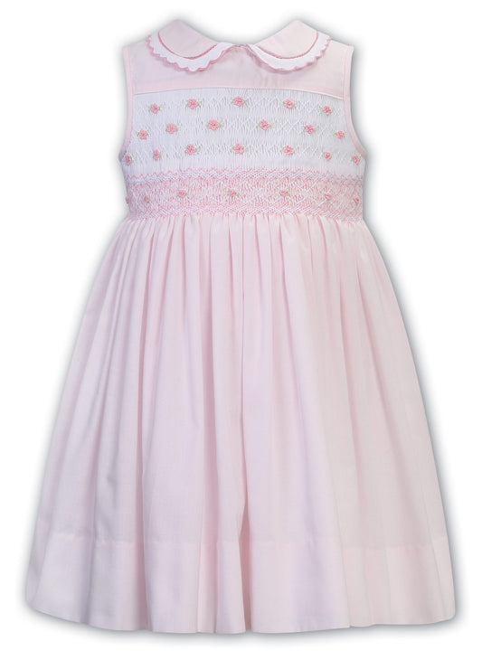 Sarah Louise Pink Sleeveless Frill Collar Smocked Dress 013201