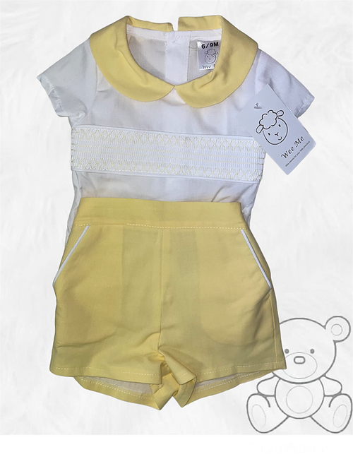 Wee Me Lemon smocked shirt and shorts set