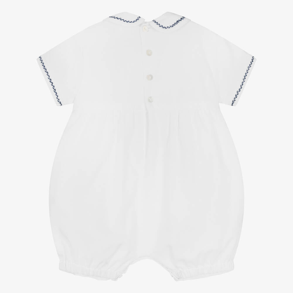 Sarah Louise White & Navy Handsmocked Romper