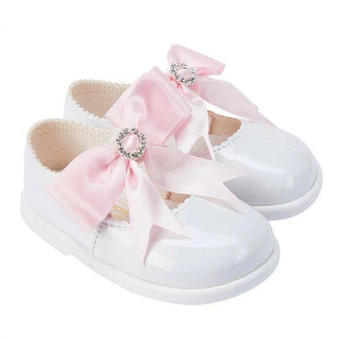 Baypods - White with Pink diamante bow Hard Sole Shoes