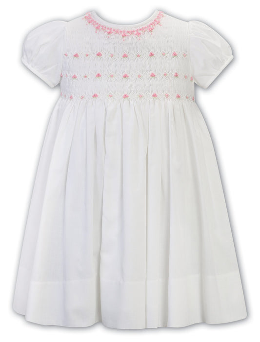 Sarah Louise White Short Sleeve Hand Smocked Dress